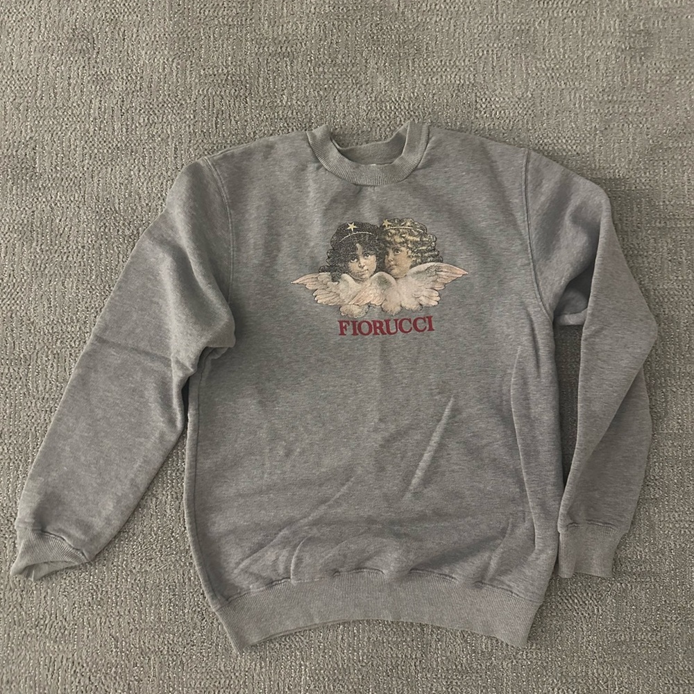 Fiorucci Gray Crewneck Sweatshirt with Angel Graphic and Red Logo